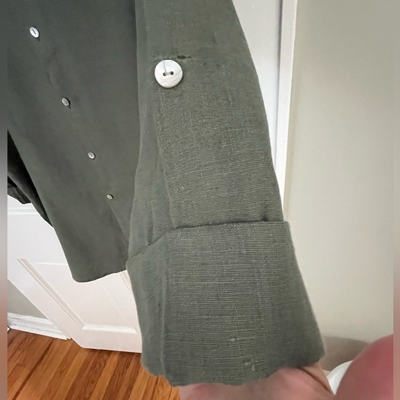 NWOT Chico’s 100% Linen Duster Slits Longline  Lagenlook Army Green Size 8/10 - Picture 4 of 10